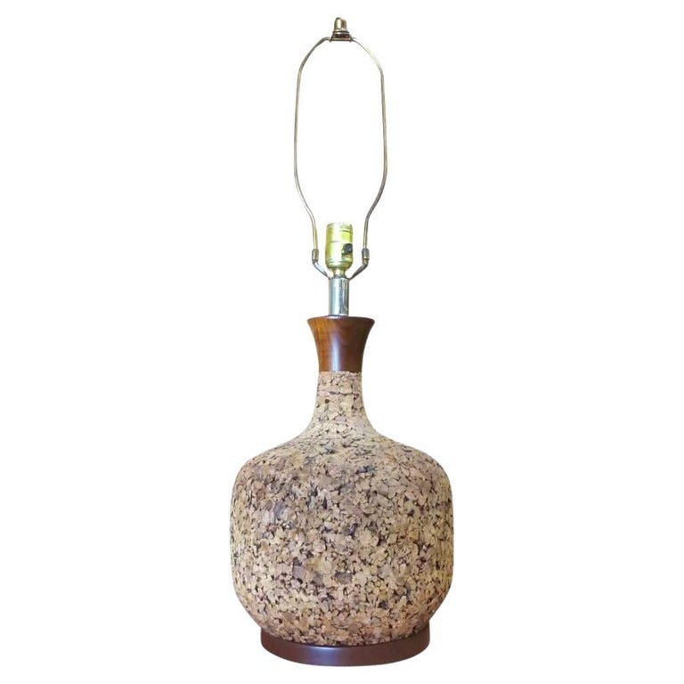 Milo Baughman Style Cork Table Lamp