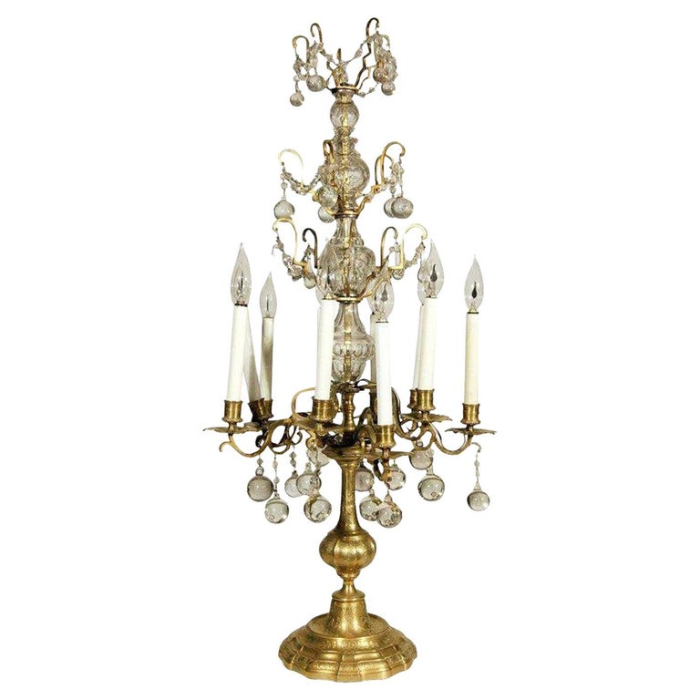 French 19th Century Crystal and Glass Girandole Table Lamp