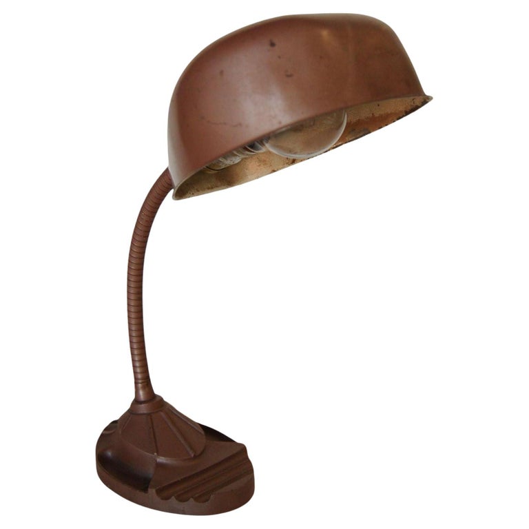 Art Deco Style Copper Gooseneck Desk Lamp with Pen Holder
