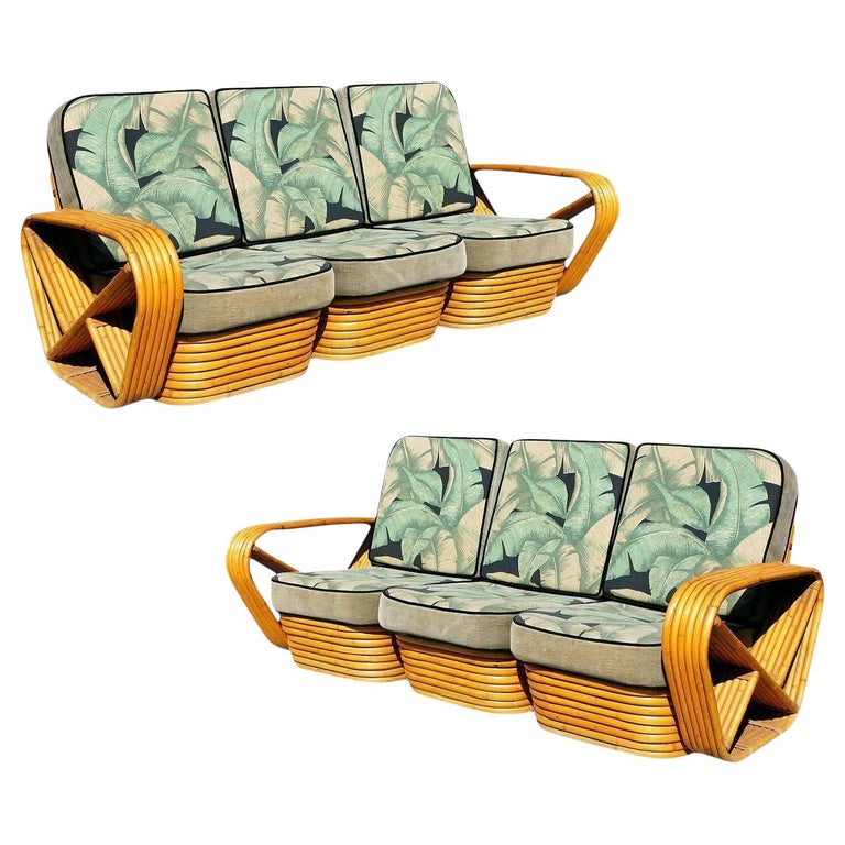 Restored Style Six-Strand Square Pretzel 3-Seat Sofa, Pair
