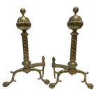 Pair of Brass Belted Ball-top and Spiral Turned Clawfoot Andirons