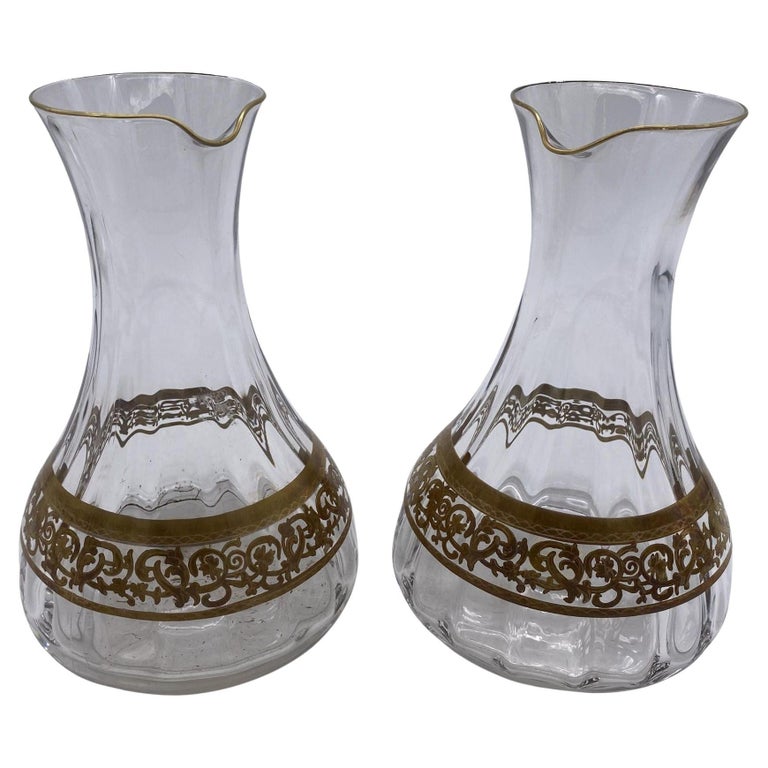 Czechoslovakia Moser Art Glass Pitcher Set with/ Gold Leaf
