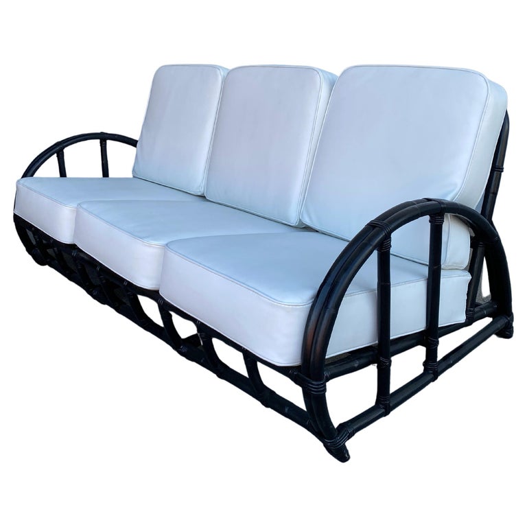Restored Black Two-Strand "Half Moon" Rattan 3-Seat Sofa