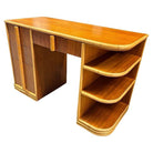 Streamline Mahogany and Rattan Writing Desk with Rattan Pulls & Shelf