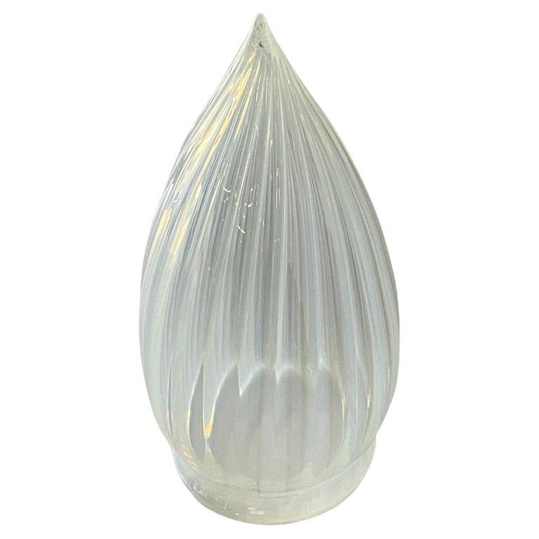 1960s Vintage Opalescent Vertical Swirl Glass Bullet Light Globe with Fitter