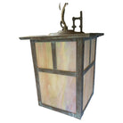 Arts and Crafts Bronze Sconce on Chain w/ Iridescent Art Glass Shade