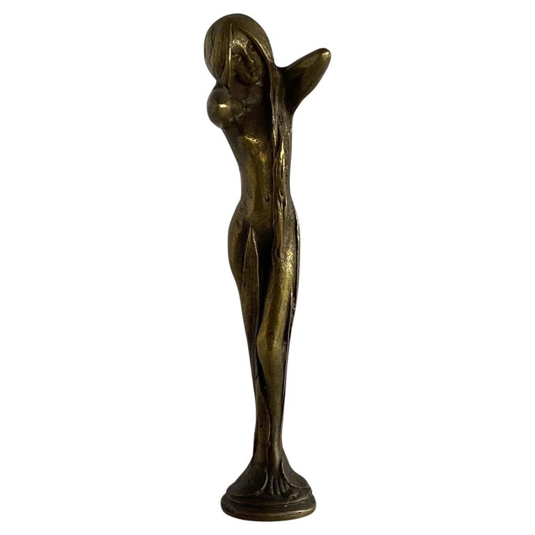 Bronze Letter Wax Seal Stamp Featuring Nude Bathing Women Art Nouveau