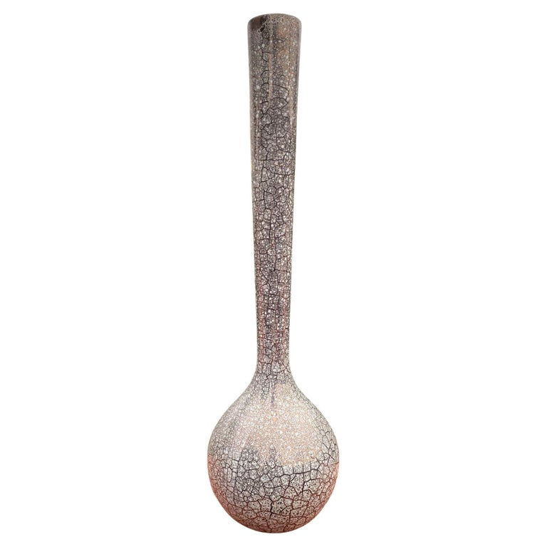 Large Mid Century Silver Crackle Vase by Royal Haeger