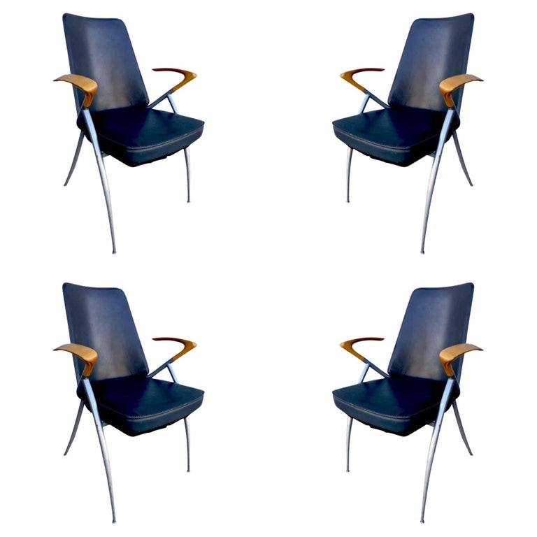 1980's Paul Tuttle Style Post Modernist Dining Chair Set of four