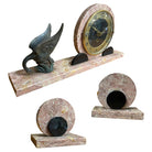 French Art Deco UCRA Bronze Swan Marble Mantle Garniture Clock Set by Marefbay
