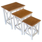 Mid-Century Set of 3 Whited Rattan Nesting Side Tables w/ Mahogany Top