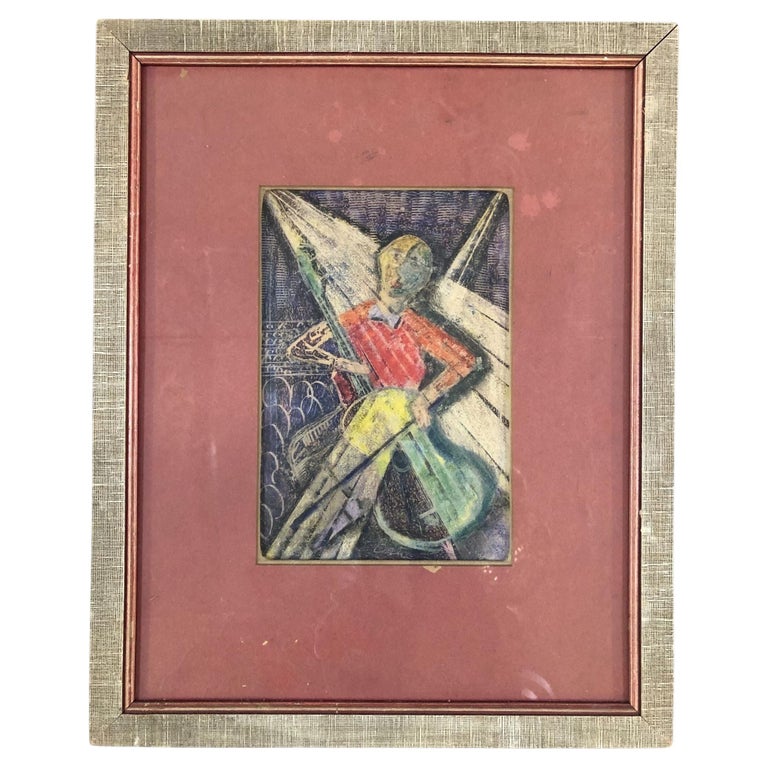 Vintage Wood Framed Pastel Print by Artist Bala