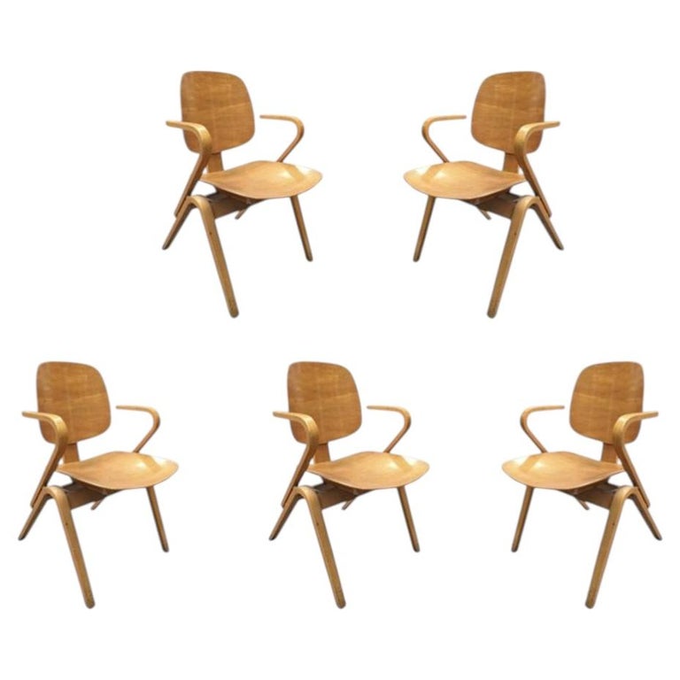 Midcentury Thonet Bent Plywood Armchairs by Joe Atkinson, Set of 5