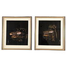 Mid Century Black and Gold Rickshaw Japanese Style Scenic Signed, Pair