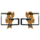 Midcentury Wall Shelf with Hand Carved Leaf Pattern, Pair