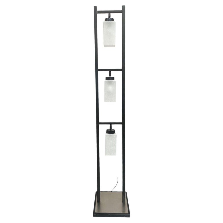 Asian Inspired Modernist Floor Lamp with Chrome Base