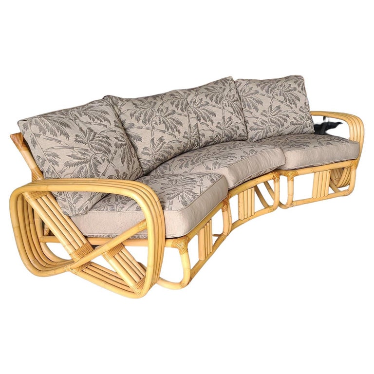 Impeccably Restored Paul Frankl Four Strand Rattan 4 Seat Corner Sectional So