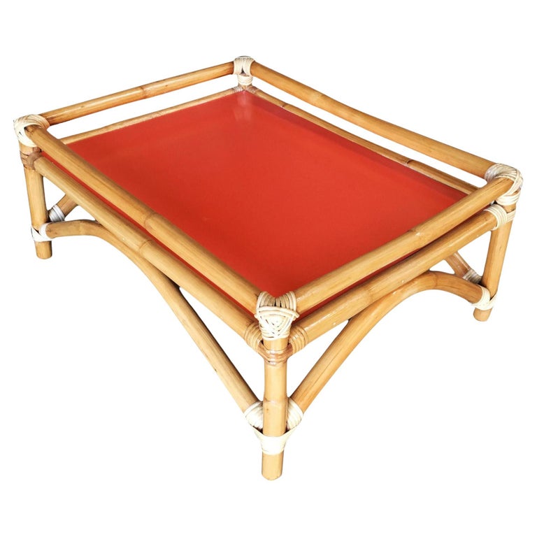 Restored Arched Rattan Ottoman Stool with Fenced Top