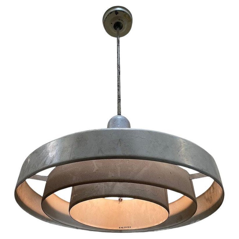 Mid-Century "Saturn" Ceiling Steel 19" Pendant by Kurt Versen, 22 Available