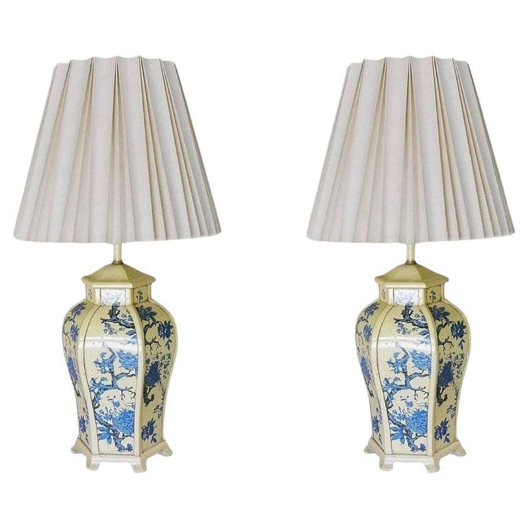 James Mont Style Enamel Asian Inspired Midcentury Lamp Pair