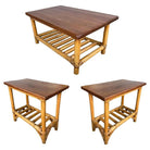 Restored Child Size Floating "Ladder" Rattan Coffee & Side Table Set
