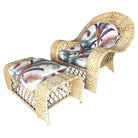 Restored Woven Wicker "Peacock" Throne Lounge Chair w/ Matching Ottoman