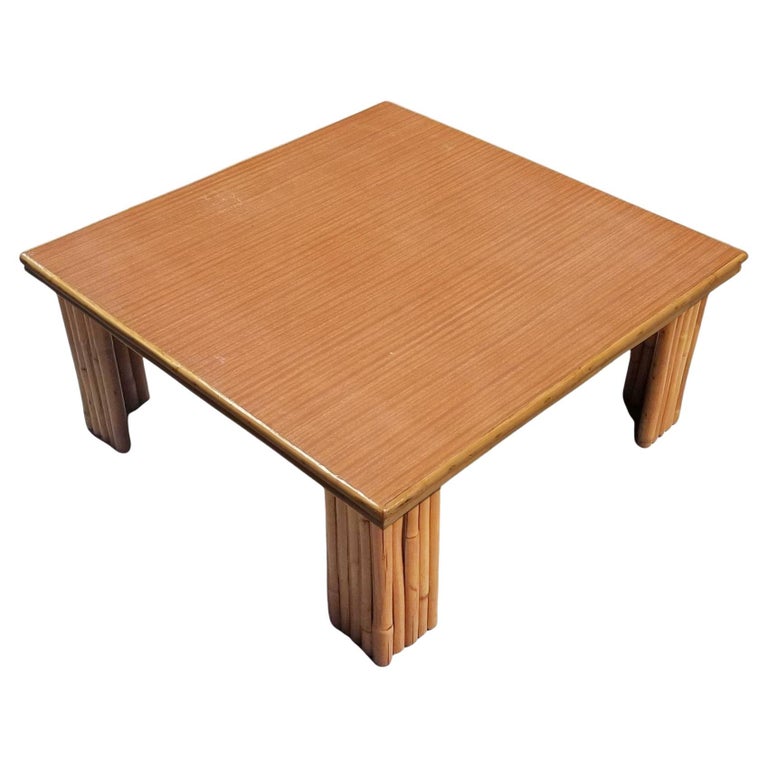 Restored 3' Foot Wide Rattan Coffee Table W/ Formica Top