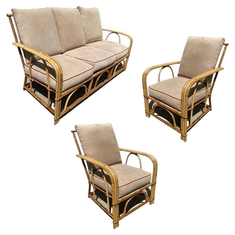 Restored "1949er" Rattan Sofa & Lounge Set by Heywood Wakefield