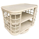 Restored White Cage Rattan Side Table Swivel Bookshelf