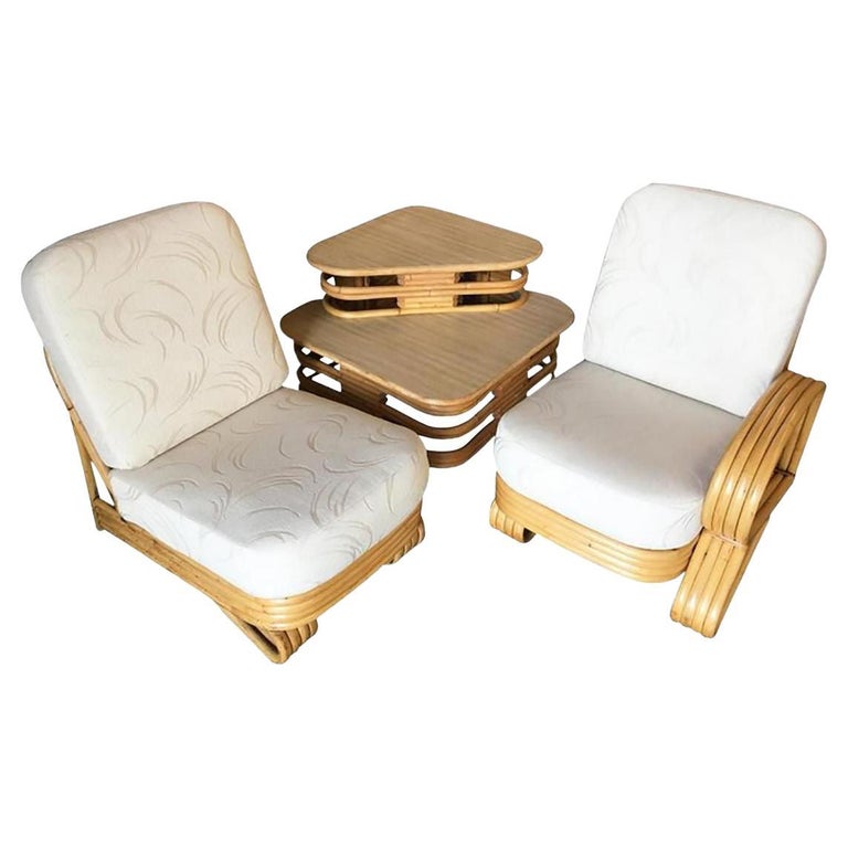 Restored Quad Strand "R" Arm 2 Seat Rattan Corner Sofa with Side Table