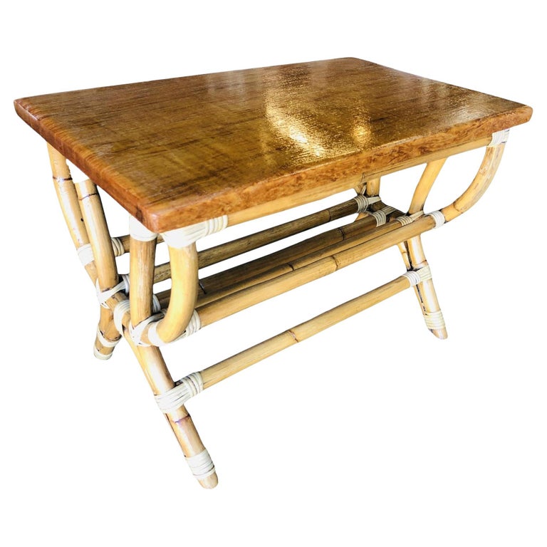 Restored Rattan "Harp" Side Table W/ Slat Underside