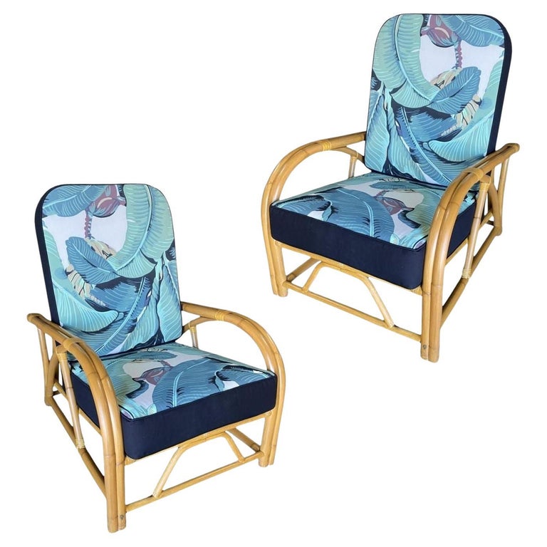 Restored "40s Transition" 2-Strand Adjustable Back Rattan Lounge Chair, Pair