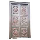 Large 8' Mediterranean Multipaneled Molding Bronze Covered Walnut Double Doors