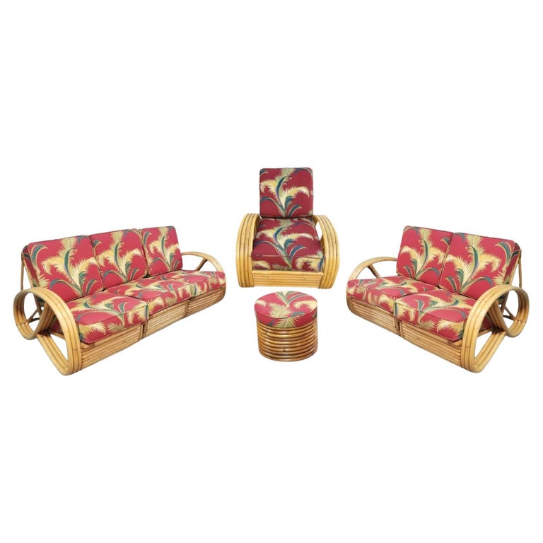 Restored Rattan 3/4 Pretzel Arm 4 Piece Sofa Lounge Living Room Set