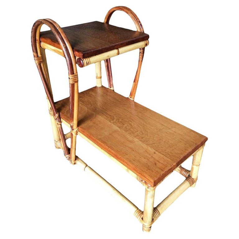Restored Rattan Tear Drop Rattan Table W/ Mahogany Tops