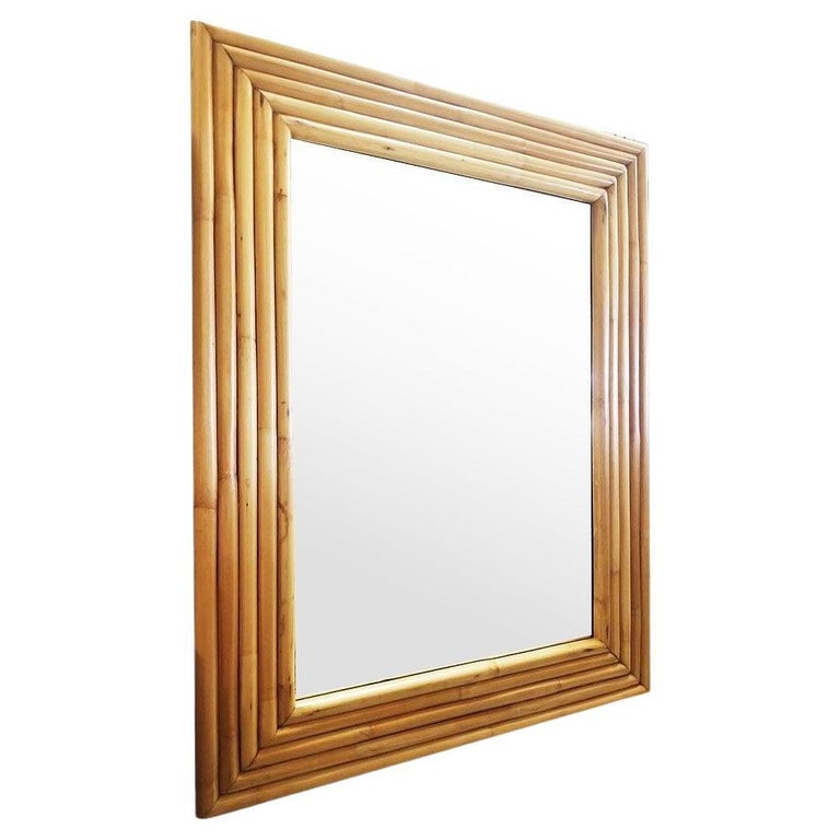 Restored 1948 Seven-Strand Rattan Mirror by Tropical Sun Rattan Co, 3 Available