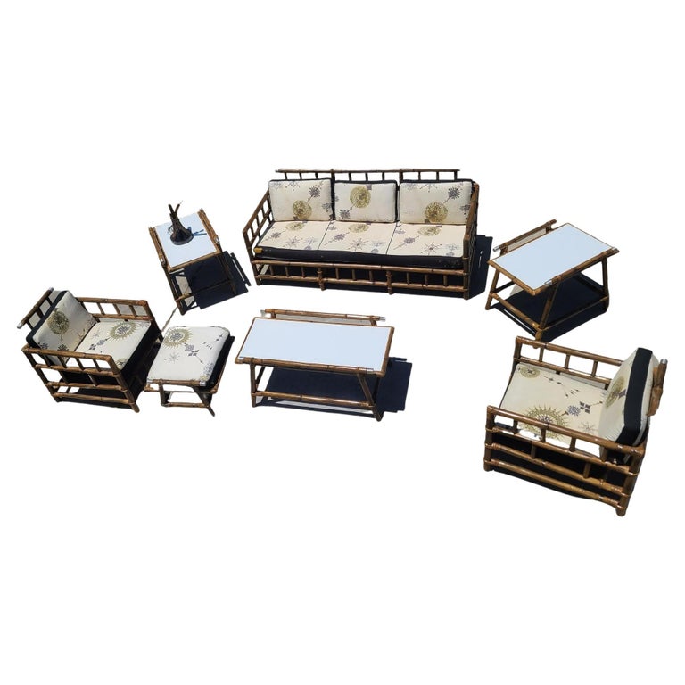 Restored 8 Piece "Far Horizon" Rattan Livingroom Set by John Wisner For Ficks