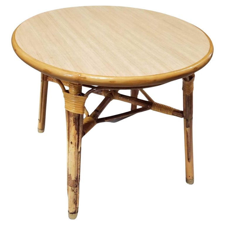 Restored Rattan Small Round Side Table