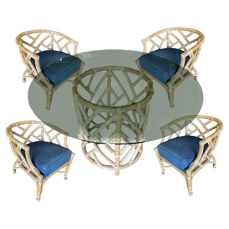 Round Pedestal Table and Geometric Bucket Armchair Rattan Dining Set