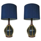 Large Midcentury Pottery Gold Tone Chain Lamps with Shade
