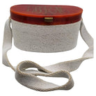 White Caviar Bead Box Purse w Tortoiseshell Celluloid Lid and Long Strap, 1950s