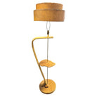 Restored Googie Asymmetric Pole Floor Lamp w/ Side Table & Fiberglass Shade