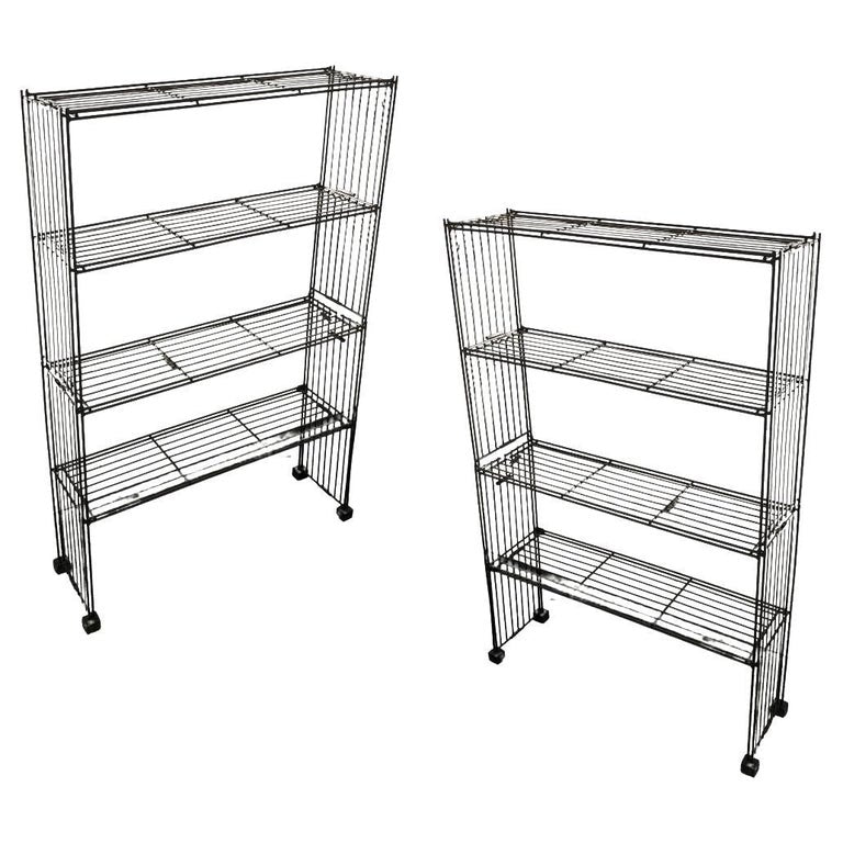 Mid-Century 4-Tier Iron Wire Art Display Shelf Bookshelf, Pair