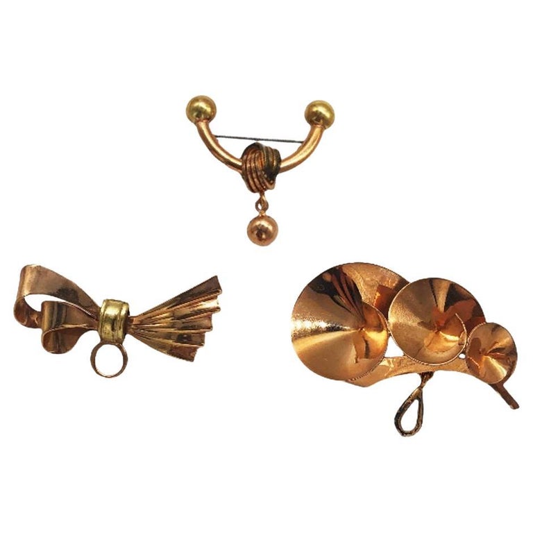 Mid Century Rosegold Pin Brooch Set