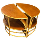 Restored Rattan & Mahogany Half Moon Side Table, Pair