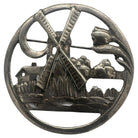 Vintage 925 Sterling Silver Delft Dutch Windmill Floral Brooch Pin