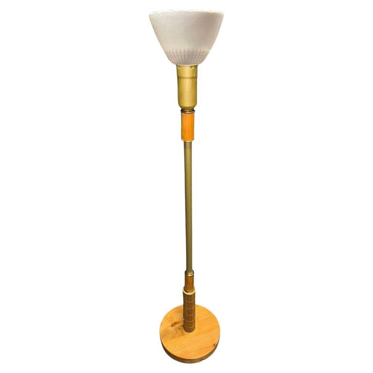 Mid-century Rattan & Brass Floor Lamp w/ Reed Accents