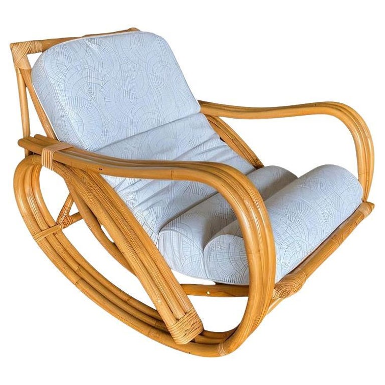 Restored 3-Strand Reverese Pretzel Rattan Rocking Chair