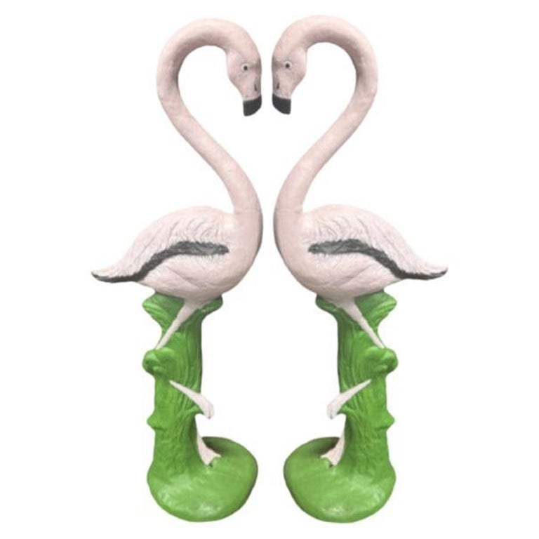 Restored Vintage Life Size Pink Flamingo Statues - Full Size Pair