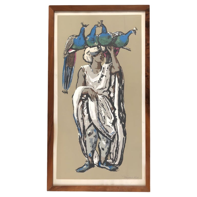 Framed "Peacock Vendor" Serigraph by Millard Owen Sheets (1907- 1989)